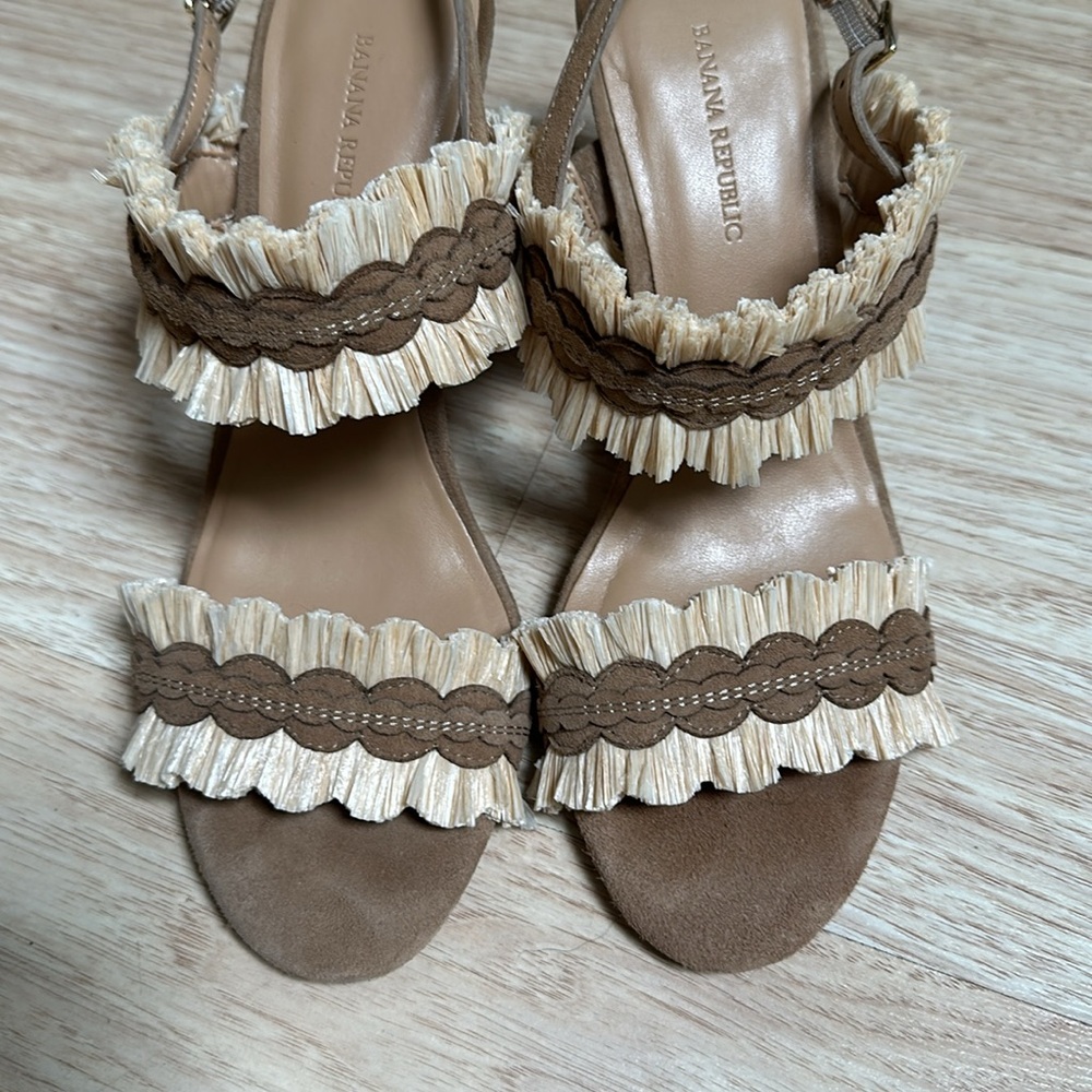 Banana Republic Raffia Block Heel Sandals Size 8 Beige Rare. - Picture 9 of 10